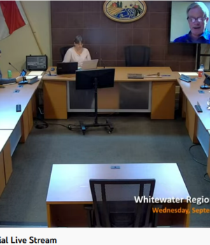 Photos Taken or Submitted by Alexander Leach. September 8th Council Meeting via Youtube, with Mayor Moore at top right on screen, remotely attending due to testing positive for COVID-19
